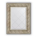 Зеркало с гравировкой в багете барокко серебро 106 mm 60x77 cm BY 4037