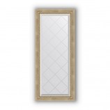 Зеркало с гравировкой в багете состаренное серебро с плетением 70 mm 53x123 cm BY 4046