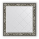 Зеркало с гравировкой в багете византия серебро 99 mm (109x109 cm) BY 4458
