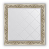 Зеркало с гравировкой в багете барокко серебро 106 mm (110x110 cm) BY 4467