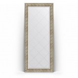 Зеркало напольное с гравировкой в багете барокко серебро 85x205 BY 6334